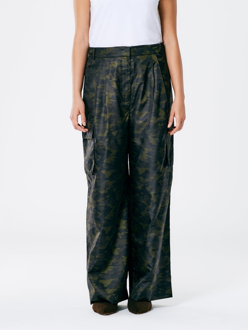 Tibi Tech Camouflage Cargo Stella Wide Leg Pant in Army Green - 2